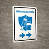 Immunization with Vaccine Injection Symbol Right Arrow Blue Portrait - Wall Sign