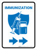 Immunization with Vaccine Injection Symbol Right Arrow Blue Portrait - Wall Sign