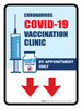Covid-19 Vaccine Clinic: By Appointment Only Down Arrow Portrait - Wall Sign