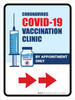 Covid-19 Vaccine Clinic: By Appointment Only Right Arrow Portrait - Wall Sign
