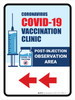 Covid-19 Vaccine Clinic: Post Injection Observation Area Left Arrow Portrait - Wall Sign