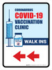 Covid-19 Vaccine Clinic: Walk Ins Left Arrow Portrait - Wall Sign Covid-19 Vaccine Clinic: Walk Ins Left Arrow Portrait - Wall Sign