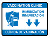 Vaccination Clinic Immunizationdown Arrow Bilingual Spanish Blue Landscape - Wall Sign