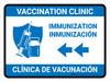 Vaccination Clinic Immunization Left Arrow Bilingual Spanish Blue Landscape - Wall Sign Vaccination Clinic Immunization Left Arrow Bilingual Spanish Blue Landscape - Wall Sign