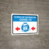 Covid-19 Vaccination Clinic Left Arrow Blue Spanish Landscape - Wall Sign Covid-19 Vaccination Clinic Left Arrow Blue Spanish Landscape - Wall Sign
