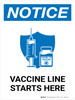Notice: Vaccine Line Starts Here with Icon Portrait - Wall Sign