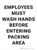 Employees Must Wash Hands Before Entering Packing Area Portrait - Wall Sign