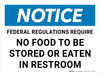 Notice: Federal Regulations - No Food To Be Stored or Eaten in Restroom Landscape - Wall Sign