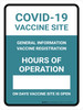 Covid-19 Vaccine Site: Hours Of Operation Portrait - Wall Sign Covid-19 Vaccine Site: Hours Of Operation Portrait - Wall Sign