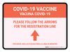 Covid-19 Vaccine: Please Follow The Arrows For The Registration Line Up Arrow Bilingual Spanish Landscape - Wall Sign