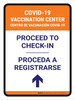 Covid-19 Vaccination Center: Proceed To Check In Up Arrow Bilingual Spanish Portrait - Wall Sign