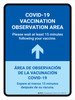 Covid-19 Vaccination Observation Area: Up Arrow Bilingual Spanish Portrait - Wall Sign
