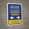 Covid-19 Vaccine Center Entrance - Reserved Parking Bidirectional Arrow V2 Bilingual Spanish Portrait - Wall Sign