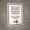 Covid-19 Vaccine Center Entrance - Reserved Parking Right Arrow Bilingual Spanish Portrait - Wall Sign Covid-19 Vaccine Center Entrance - Reserved Parking Right Arrow Bilingual Spanish Portrait - Wall Sign