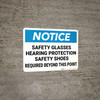 Notice: Safety Glasses Hearing Protection Shoes Required - Wall Sign