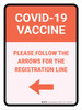 Covid-19 Vaccine: Please Follow The Arrows For The Registration Line Left Arrow Portrait - Wall Sign Covid-19 Vaccine: Please Follow The Arrows For The Registration Line Left Arrow Portrait - Wall Sign
