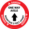 Danger One Way Aisle Maintain 3 Feet Apart with Arrow Circular - Floor Sign Danger One Way Aisle Maintain 3 Feet Apart with Arrow Circular - Floor Sign