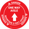 Danger One Way Aisle Maintain 3 Feet Apart with Arrow OSHA Circular - Floor Sign