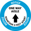 Notice One Way Aisle Maintain 3 Feet Apart with Arrow Circular - Floor Sign Notice One Way Aisle Maintain 3 Feet Apart with Arrow Circular - Floor Sign