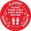 Danger: Please Stand 3 Feet Apart While Waiting Shoe Prints OSHA - Circular - Floor Sign