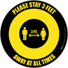 Please Stay 3 Feet Away At All Times With Icon Yellow/Black - Circular - Floor Sign