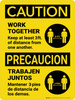 Caution: Work Together Keep 3ft Precaucion Bilingual Spanish with Icon Portrait - Wall Sign Caution: Work Together Keep 3ft Precaucion Bilingual Spanish with Icon Portrait - Wall Sign