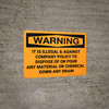 Hazard: Illegal to Dispose or Pour Material or Chemical Down Drain - Wall Sign Hazard: Illegal to Dispose or Pour Material or Chemical Down Drain - Wall Sign