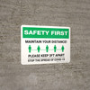 Safety First: Maintain Your Distance - Please Keep 3ft Apart Landscape - Wall Sign