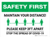 Safety First: Maintain Your Distance - Please Keep 3ft Apart Landscape - Wall Sign