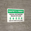 Safety First: Social Distancing Rules In Place 3ft Landscape - Wall Sign Safety First: Social Distancing Rules In Place 3ft Landscape - Wall Sign