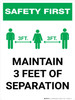Safety First: Maintain 3 Feet of Separation with Icon Portrait - Wall Sign