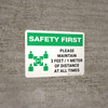 Safety First: Please Maintain 3 Feet of Distance at all Times with Icon Landscape - Wall Sign