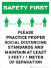 Safety First: Please Practice Proper Social Distancing Standards 3ft with Icon Portrait - Wall Sign