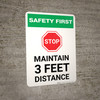 Safety First: Stop Maintain 3ft Distance with Icon Portrait - Wall Sign Safety First: Stop Maintain 3ft Distance with Icon Portrait - Wall Sign