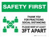 Safety First: Thank You For Practicing Social Distancing with 3ft Icon Landscape - Wall Sign Safety First: Thank You For Practicing Social Distancing with 3ft Icon Landscape - Wall Sign