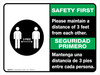 Safety First: Please Maintain A Distance Of 3 Feet Bilingual Spanish with Icon Landscape - Wall Sign