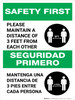 Safety First: Please Maintain A Distance Of 3 Feet Bilingual Spanish with Icon Portrait - Wall Sign