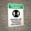 Safety First: Please Maintain A Distance Of 3 Feet Spanish with Icon Portrait - Wall Sign
