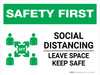 Safety First: Social Distancing Leave Space Keep Safe with 3ft Icon Landscape - Wall Sign