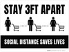 Stay 3Ft Apart Social Distancing Saves Lives with Icons Landscape - Wall Sign
