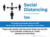 Social Distancing 1m One Customer At A Time with Icon Blue Landscape - Wall Sign