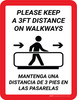 Please Keep a 3ft Distance on Walkways Bilingual Spanish Portrait - Wall Sign