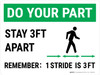 Do Your Part: Stay 3Ft Apart Strides Landscape - Wall Sign