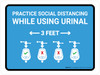 Practice Social Distancing While Using Urinal 3 Ft with Icon Blue Landscape - Wall Sign