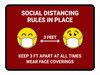 Social Distancing Rules In Place with 3ft Emojis Red Landscape - Wall Sign