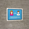 Thank You For Practicing Social Distancing Spanish with 3ft Icons Blue Landscape - Wall Sign