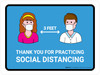 Thank You For Practicing Social Distancing with 3ft Icons Blue Landscape - Wall Sign