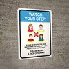 Watch Your Step Social Distancing with 3ft Icons Portrait - Wall Sign Watch Your Step Social Distancing with 3ft Icons Portrait - Wall Sign