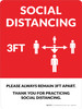 Social Distancing 3Ft with Icon Red Portrait - Wall Sign