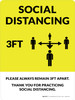 Social Distancing 3Ft with Icon Yellow Portrait - Wall Sign